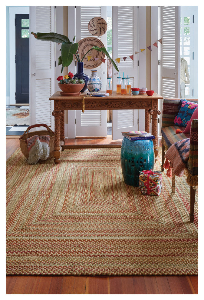 Manchester Concentric Braided Rectangle Rug, Gold Hues, 2'3"x4'