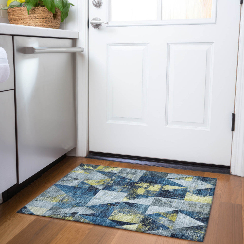 Machine Washable Indoor/Outdoor Chantille ACN1888 Navy 1'8" x 2'6" Rug
