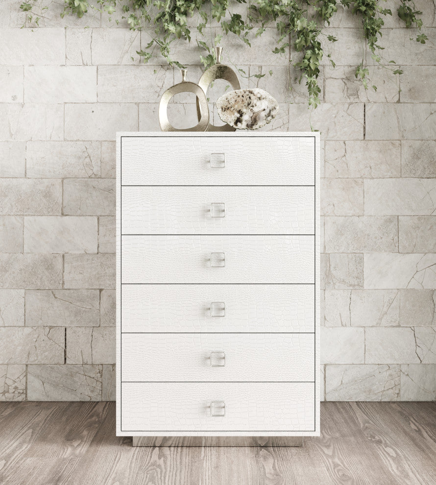 AandX Victoria White Crocodile Lacquer 6-Drawer Chest