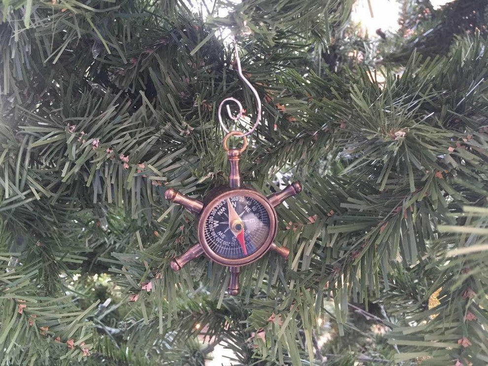Antique Copper Ship Wheel Compass Christmas Ornament 5'', Christmas Decoration