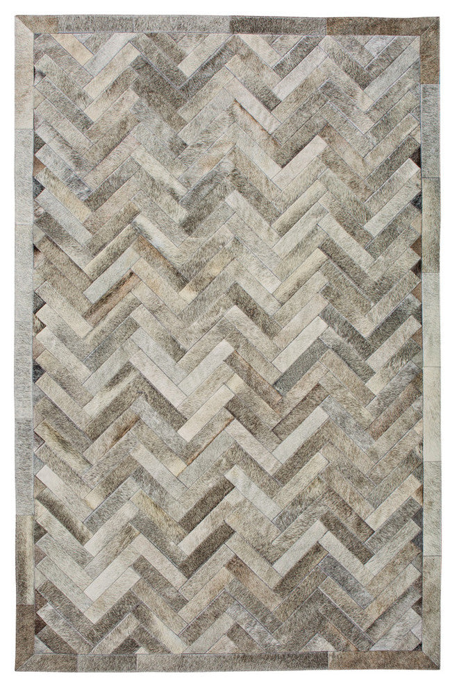 Cowhide Patchwork Rug, Plutus, Ashen, 5'x8'