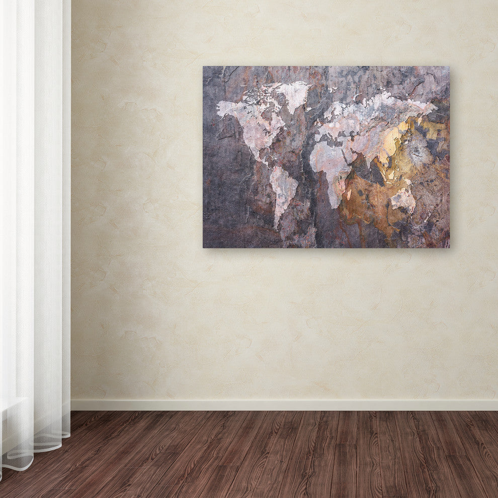 'World Map - Rock' Canvas Art by Michael Tompsett