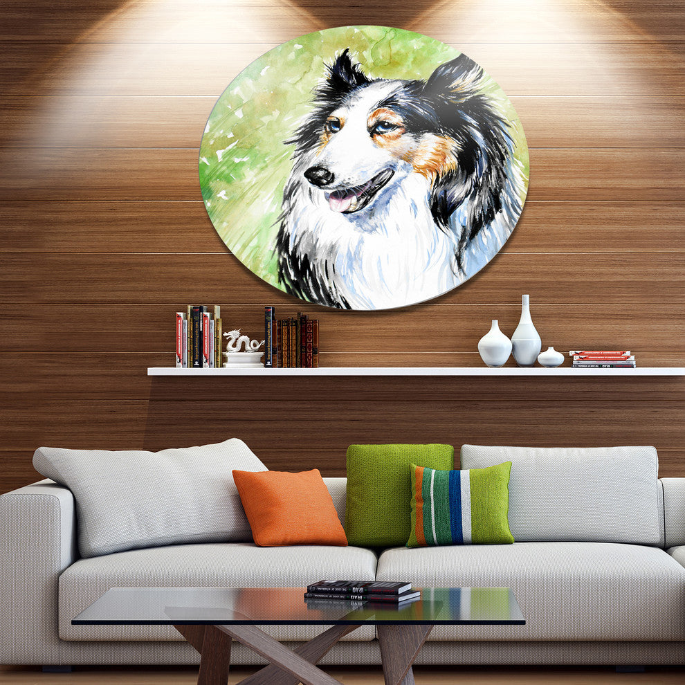 Black Collie Dog Watercolor, Animal Disc Metal Wall Art, 36"