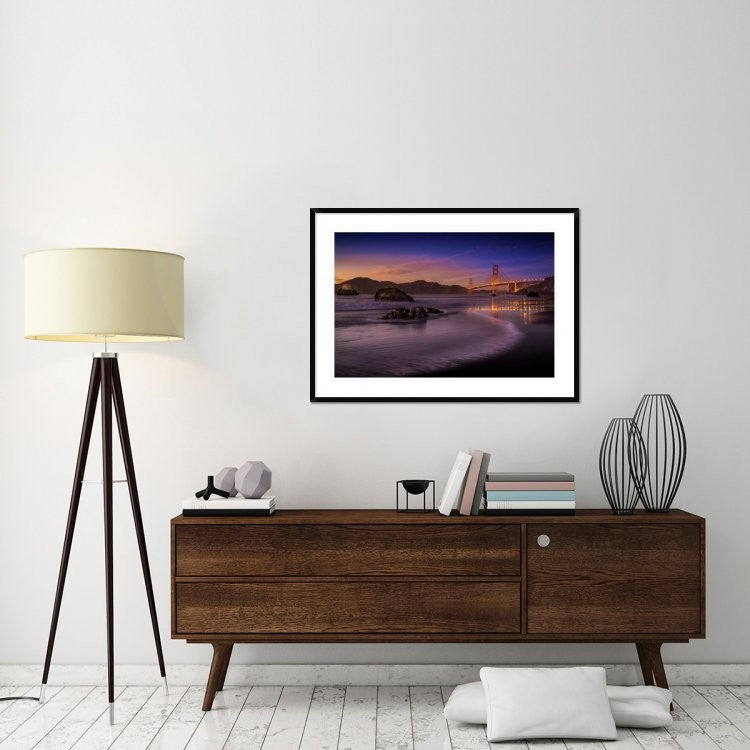 "Golden Gate Bridge Fading Daylight" Framed Digital Print by Mike Leske, 44x32"