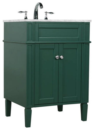 Elegant Decor Park Avenue 24" Metal MDF Marble Single Bathroom Vanity in Green