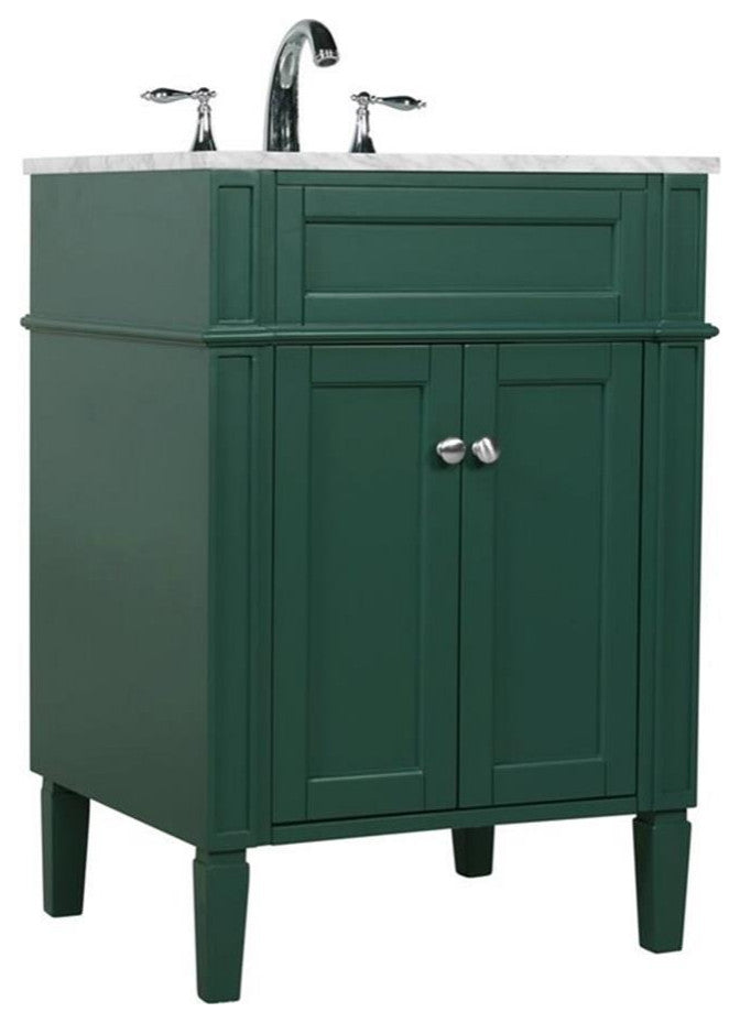 Elegant Decor Park Avenue 24" Metal MDF Marble Single Bathroom Vanity in Green