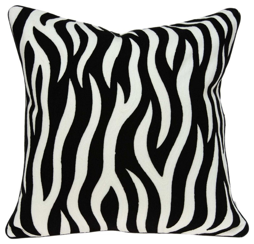20" X 7" X 20" Transitional Black And White Zebra Pillow Cover With Poly Insert