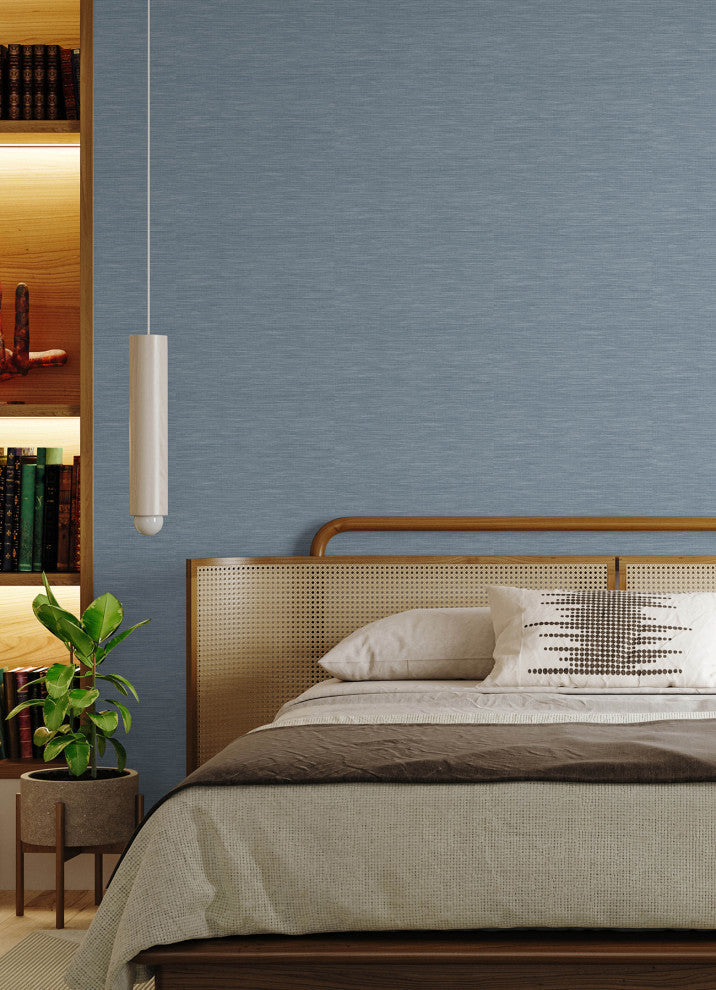Mr. Kate Stella Dusty Blue Grasscloth Peel and Stick Wallpaper