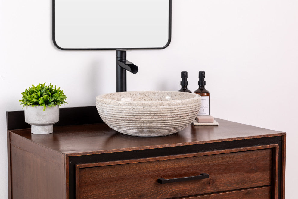 Natural Stone Vessel Bathroom Sink - Brushed Isidro Ojinaga Marble