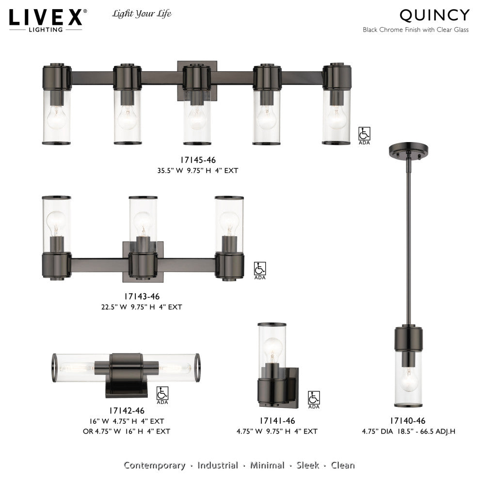 Quincy 1-Light Black Chrome Mini Pendant