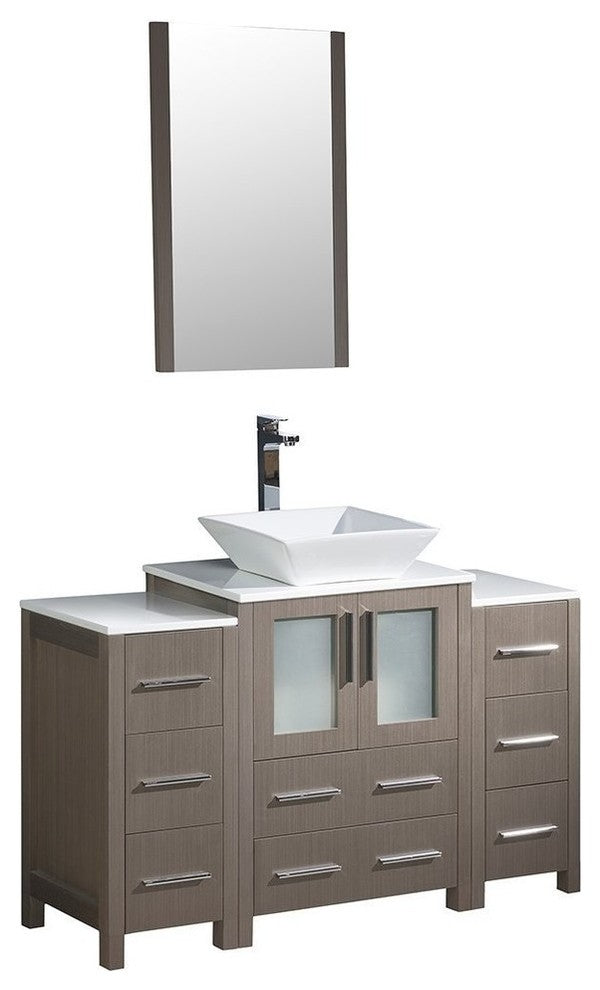Torino 48" Gray Oak Modern Bathroom Vanity With 2 Side Cabinets, FFT3072CH