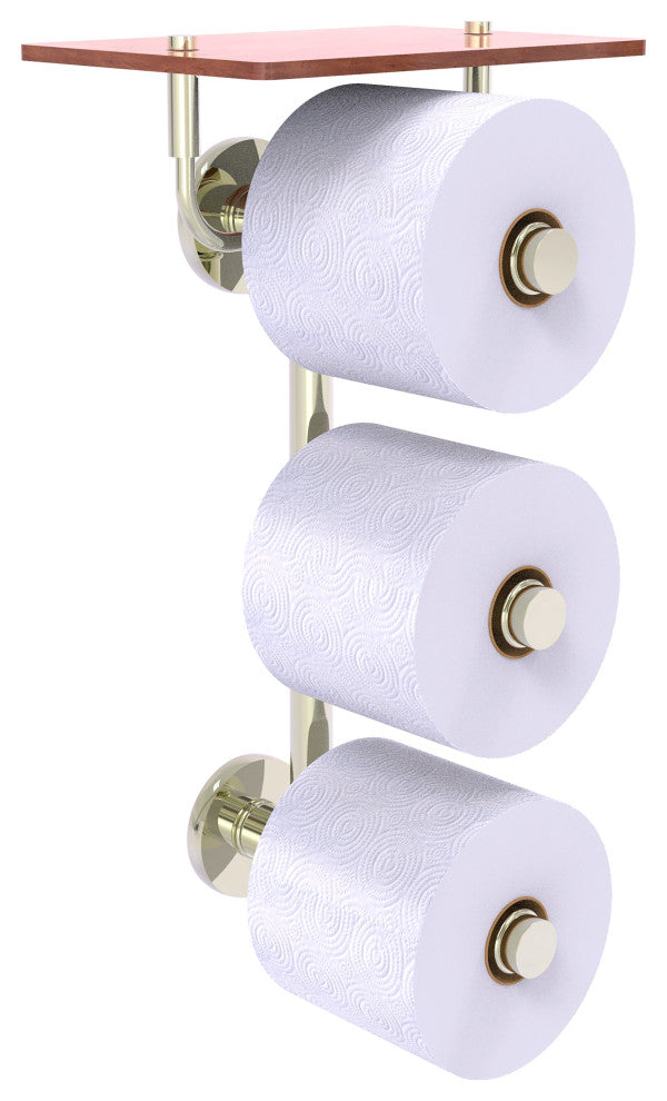 Prestige Skyline 3 Roll Toilet Paper Holder with Wood Shelf, Polished Nickel
