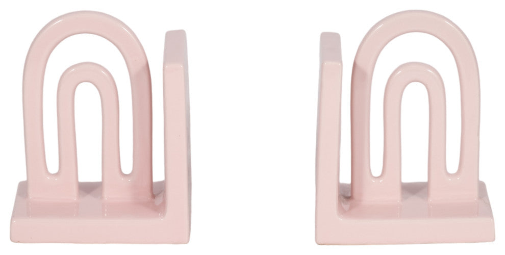 Ceramic Set of 2 6" Arch Bookends, Blush