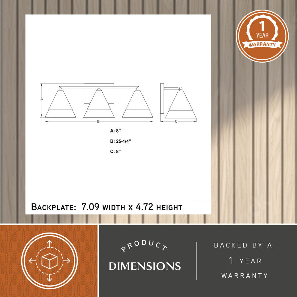 Winthrop 25.25" 3-Light Gold Modern Bathroom Vanity Fixture, White Glass Shade, Matte Black