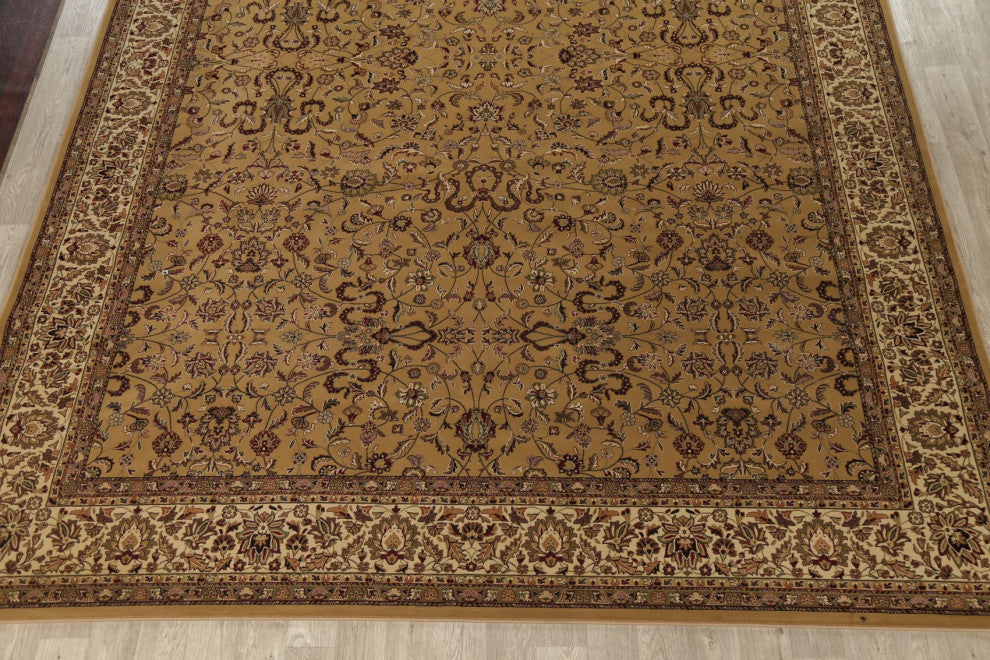 Traditional Floral Kashan Turkish Large Oriental Area Rug Carpet, Yellow, 11X15