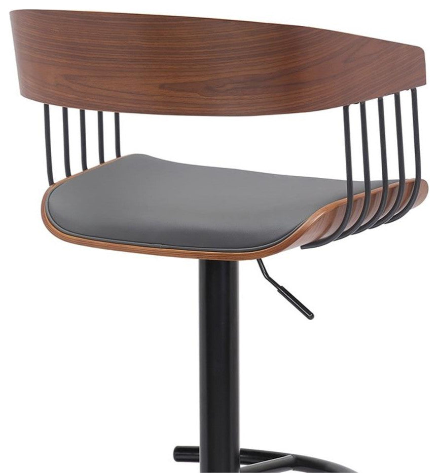 Armen Living Larisa 33" Adjustable Faux Leather & Wood Bar Stool in Gray/Walnut