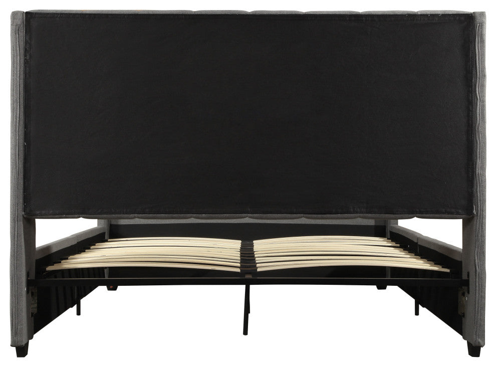 GDF Studio Riley Traditional Fully-Upholstered Queen Bed Frame, Charcoal Gray