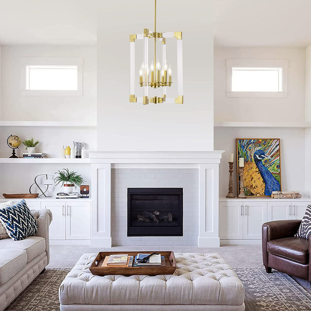 8 Light Modern Acrylic Chandelier Gold Square Pendant Light Fixture