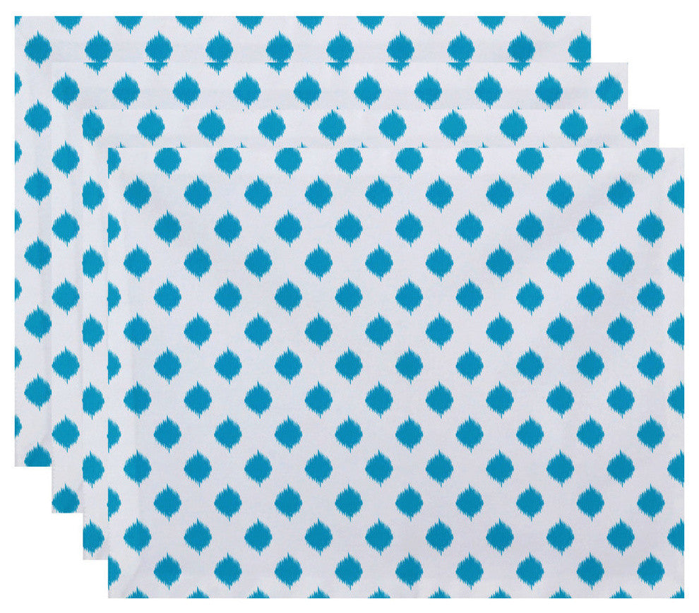 Cop-Ikat Geometric Print Placement, Turquoise, Set of 4