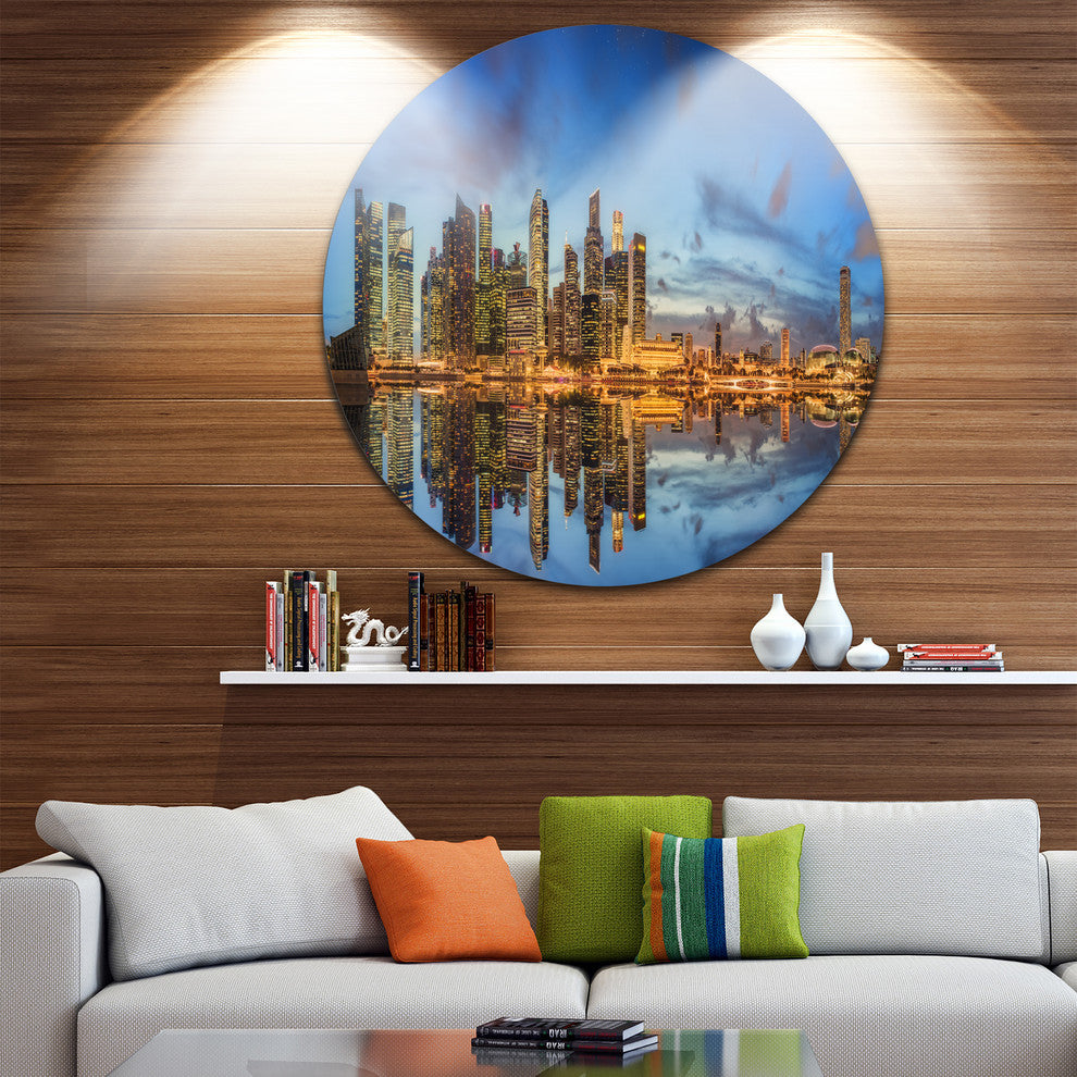 Singapore Skyline And View Of Marina Bay, Disc Metal Artwork, 23"