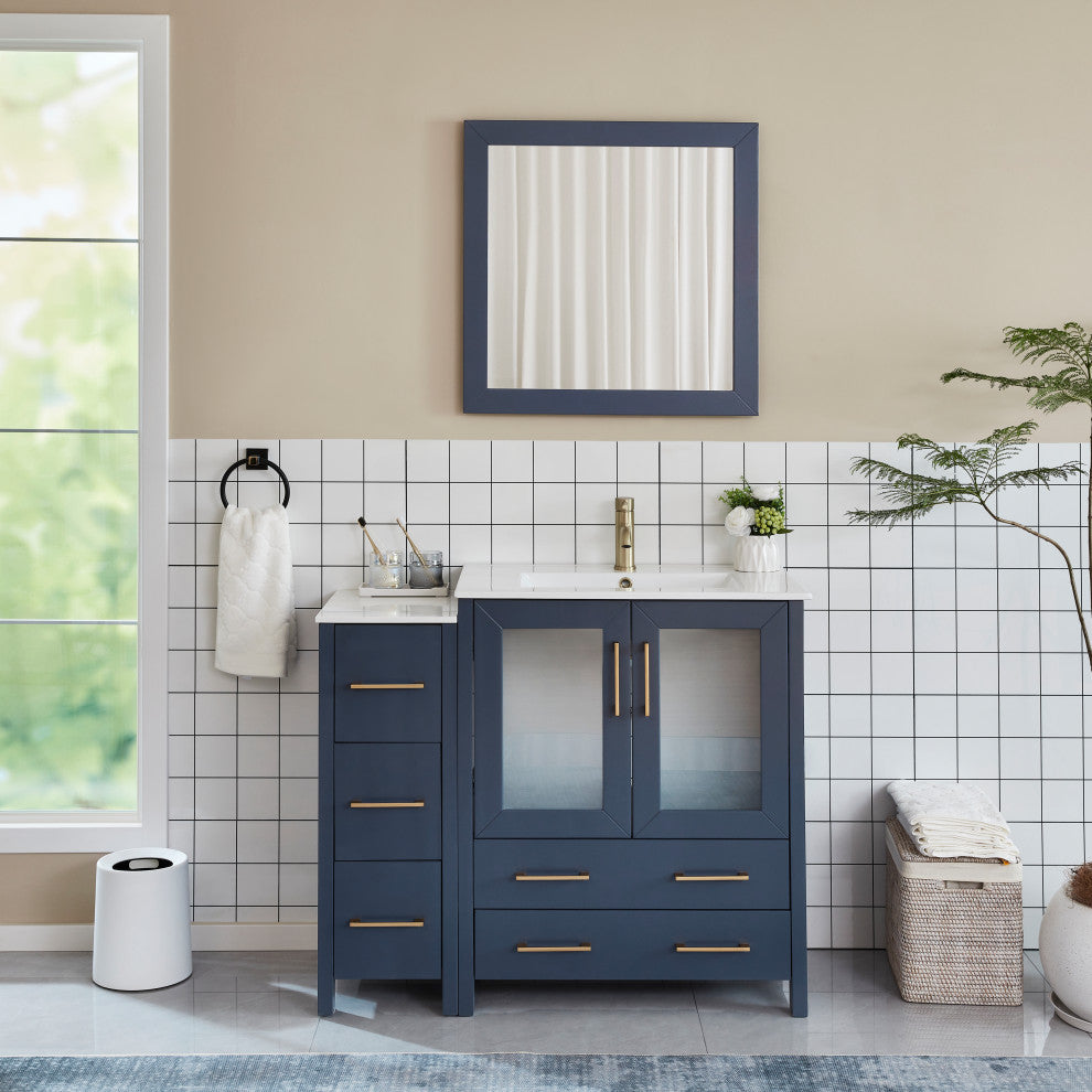 Vanity Art Single-Sink Vanity Set With Ceramic Top, 42", Blue