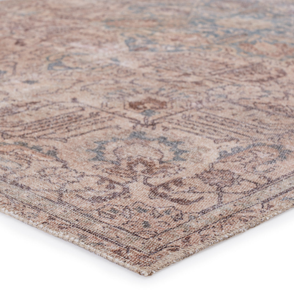 Machine Washable Parisa Medallion Light Blue and Light Tan Area Rug, 6'x9'