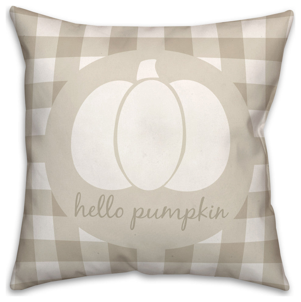 Hello Pumpkin Beige Buffalo 20x20 Spun Poly Pillow
