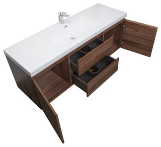 ConceptBaths 60" Angela Wall Mounted Modern Single Vanity, Walnut