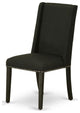 Set of 2 Parson Dining Chairs, Nailhead Trim, Linen Fabric Upholstered, Black