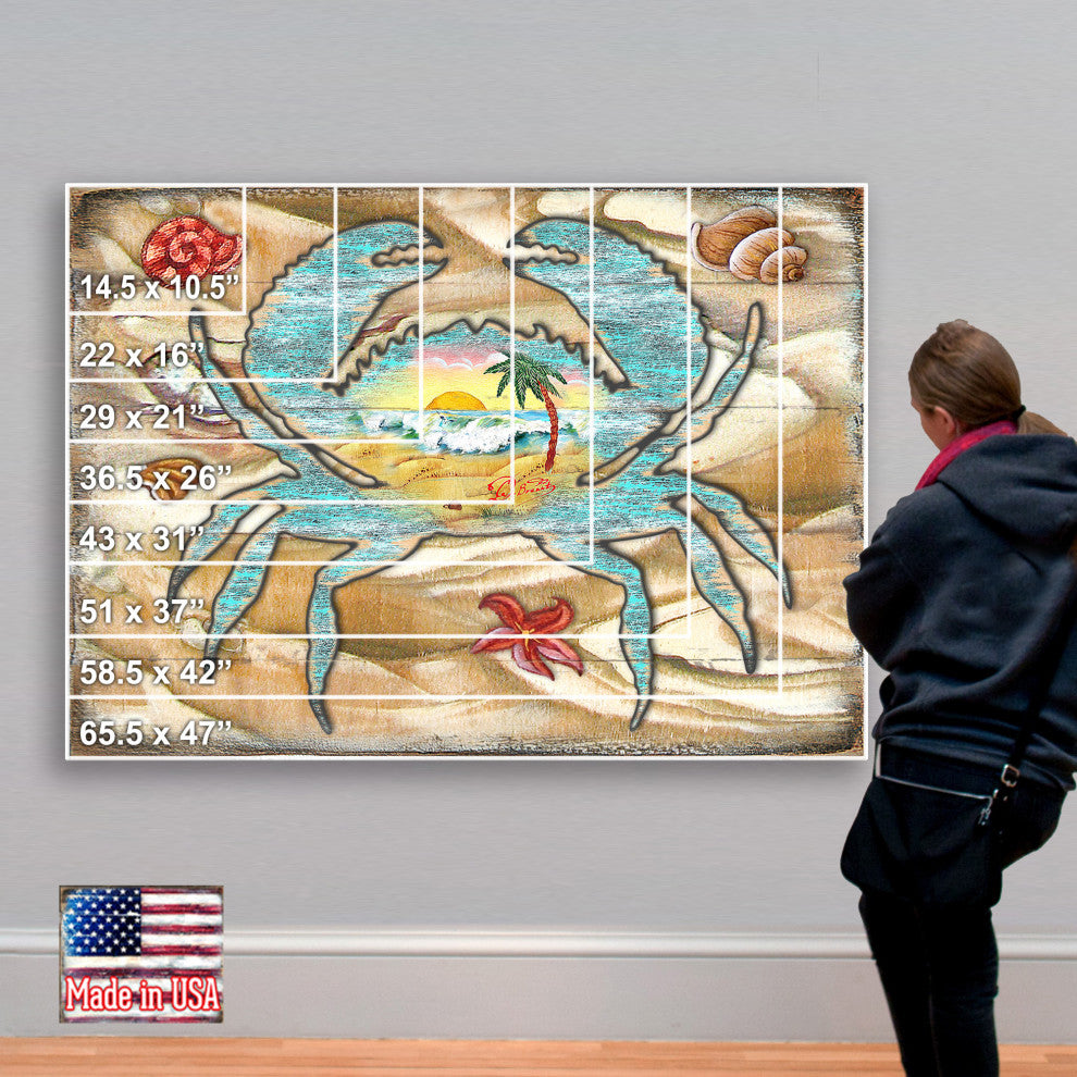 Scenic Crab Wooden Block, 7 X 5.5