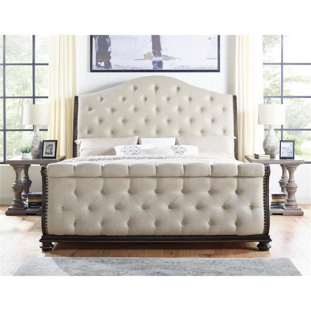 Bowery Hill Traditional Multi-step Molasses King Wood Sleigh Bed