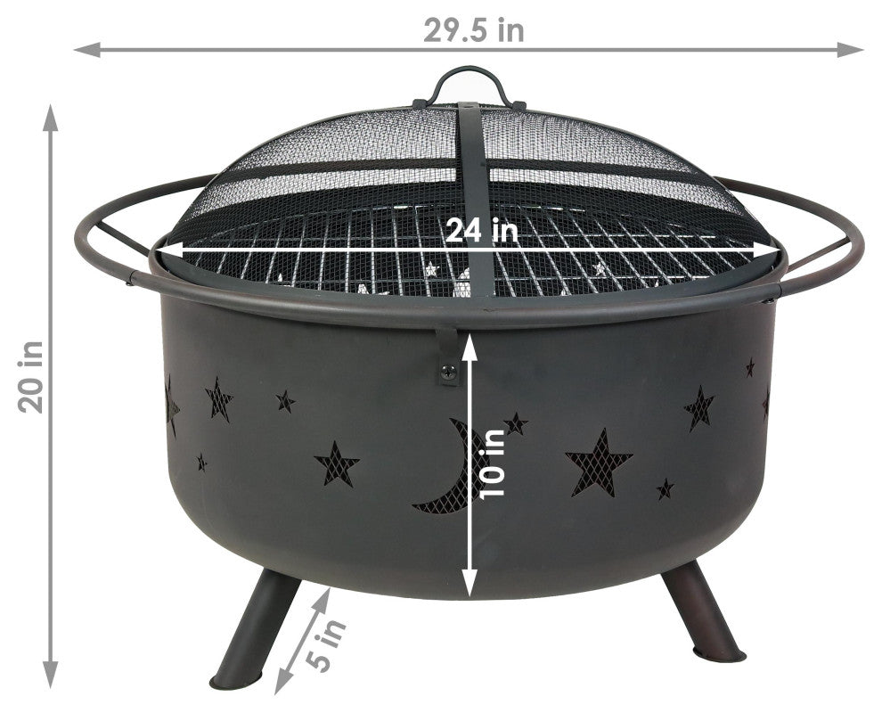 Sunnydaze Cosmic Fire Pit With Cooking Grill and Spark Screen, 30"