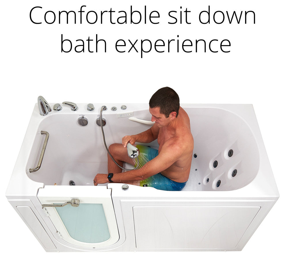 Ella Shak 36"x72" Air + Hydro + Foot Massage Walk-In tub, Outward Door, 2 Drains, 5 Piece Fast Fill Faucet, Left Drain