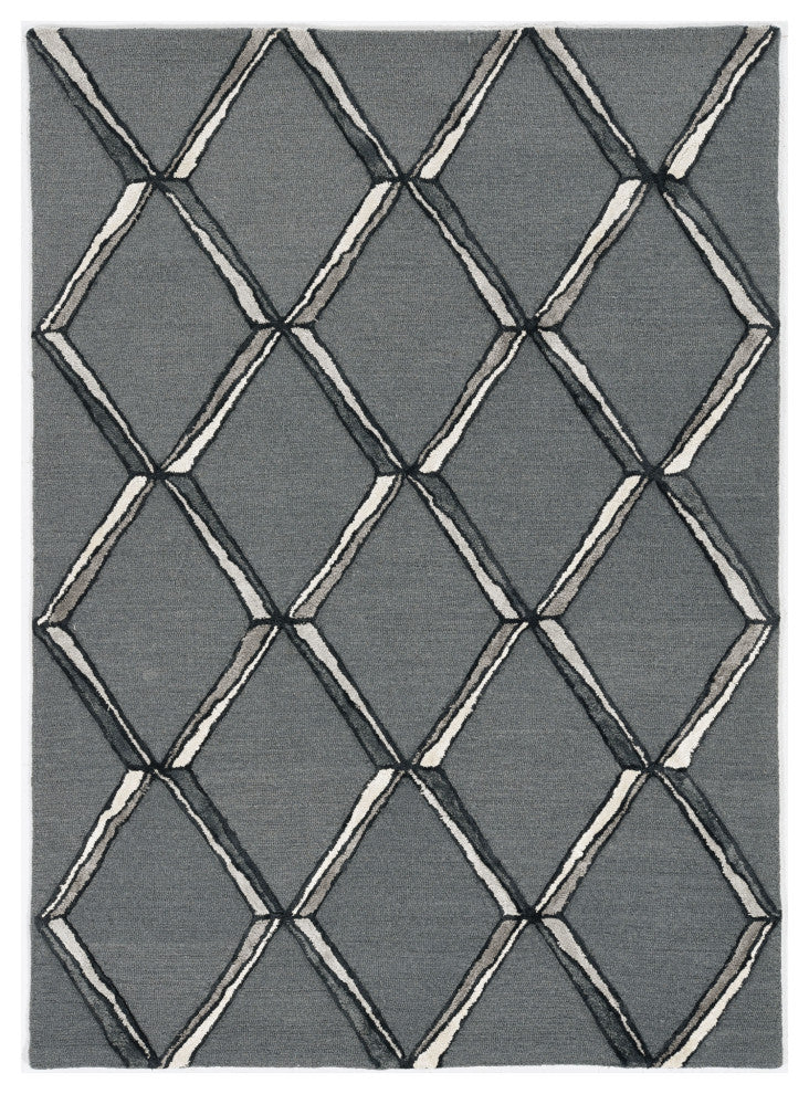 12'x15' Charcoal Silver Hand Tufted Diamond Pattern Indoor Area Rug