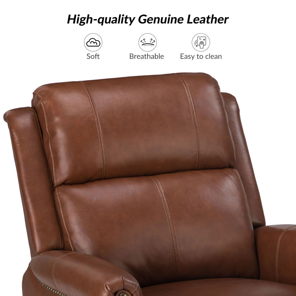 Kaietan Genuine Leather Power Rocking Recliner, Brown