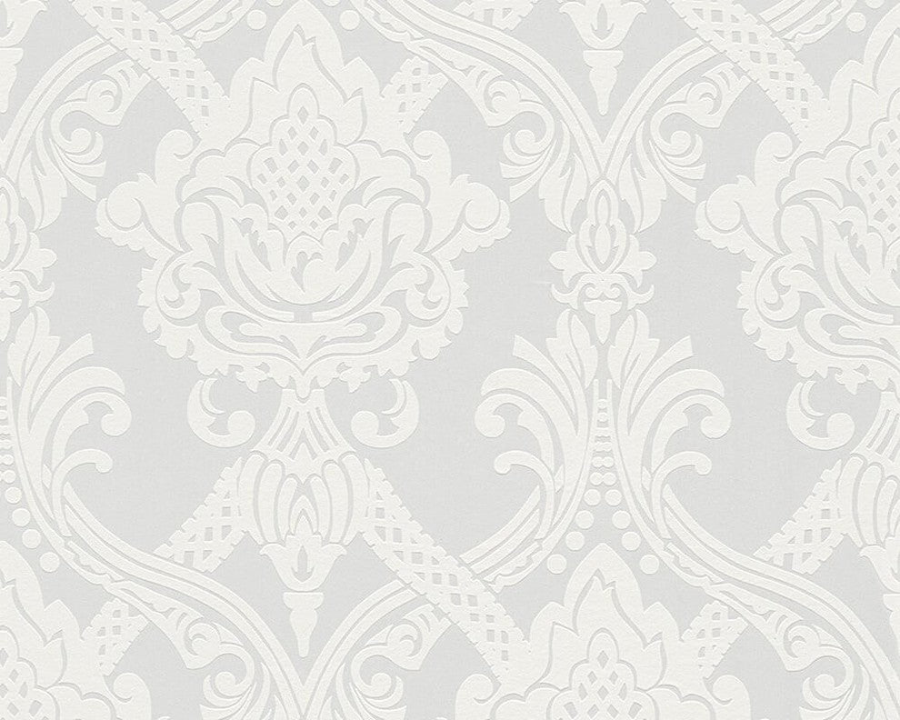 B&W 3, Black and White Look Metallic, White Wallpaper Sample, Modern Wall Decor