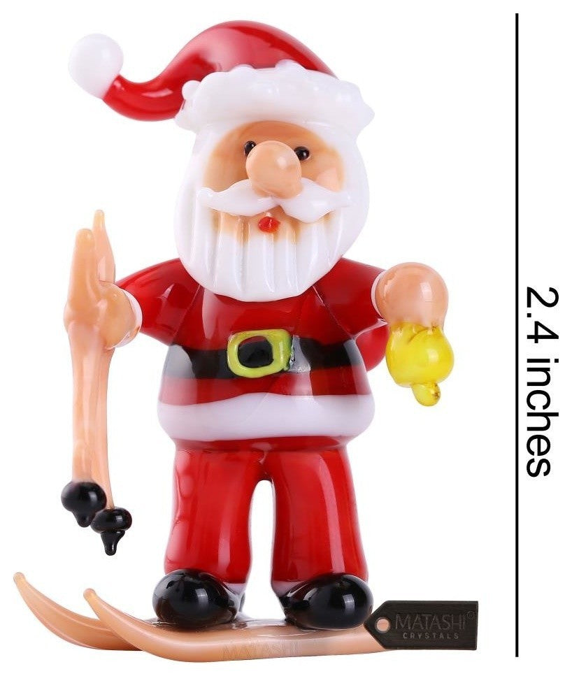 Murano Christmas Winter Decorative Glass Santa with Skis Figurine