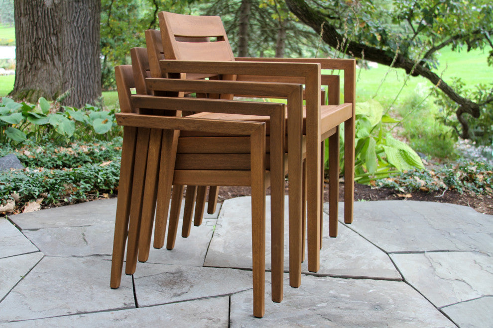 5-Piece Eucalyptus Dining Set With Stacking Chairs