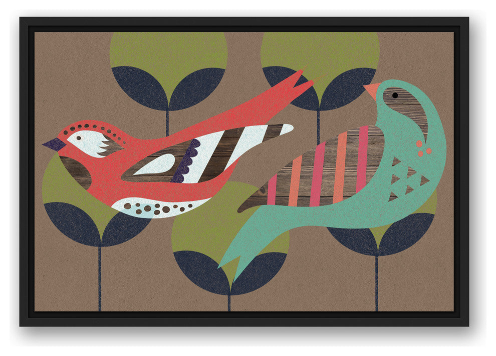 Bird Garden Party 16x24 Black Floating Framed Canvas