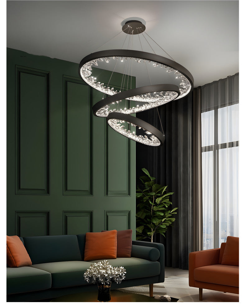 Altidona | Black Rings Modern Crystal Creative Luxury Hanging Led Chandelier, 3 Rings 4 Bases