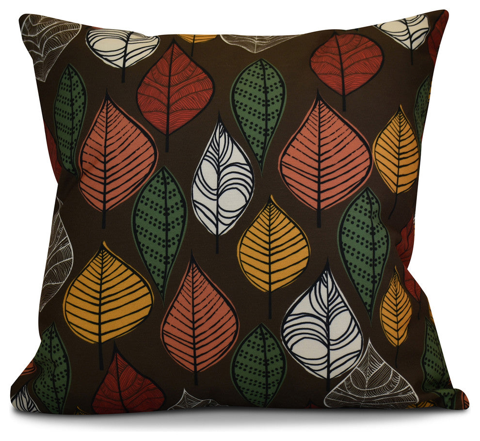 Autumn Leaves Floral Print Pillow, Brown, 26"x26"