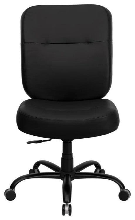 Contemporary Office Chair, Armless Design With Lumbar Support, Black Pu Leather