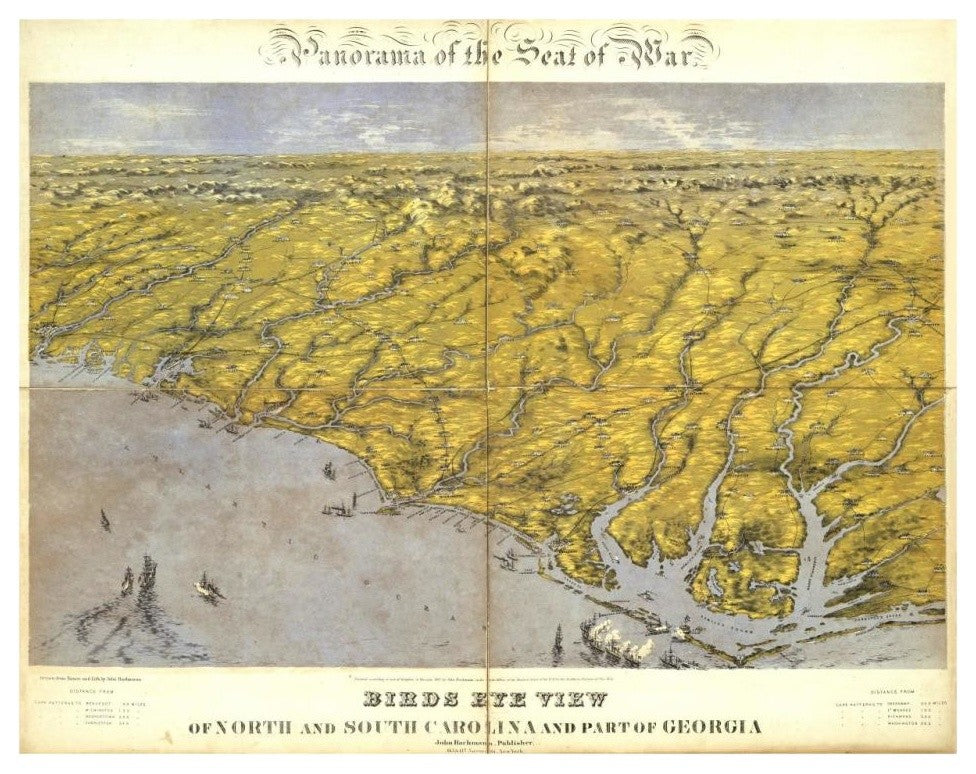 "North and South Carolina and Part of Georgia, 1861" Paper Art, 32"x26"