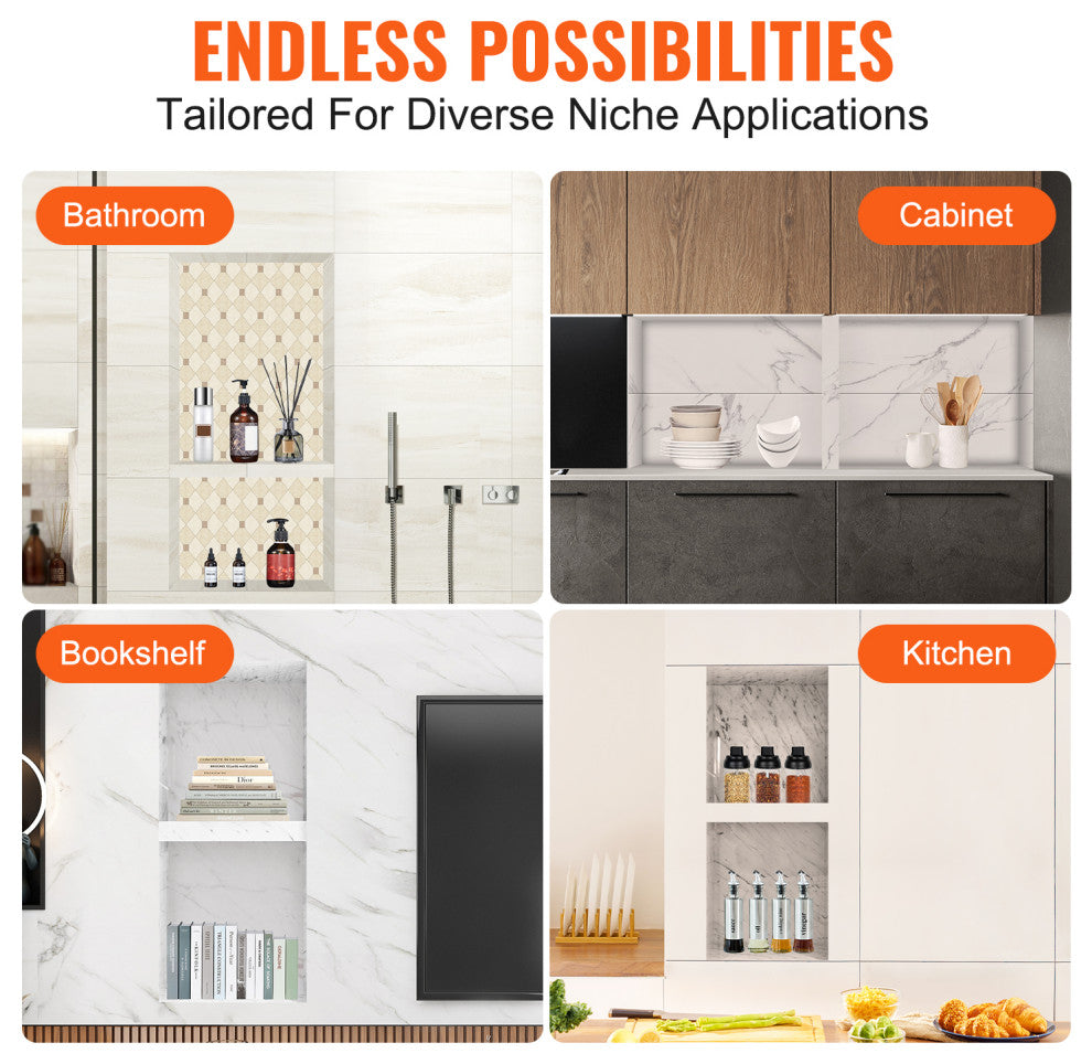 VEVOR Shower Niche 16x32x4" Double Shelf Wall-inserted for Shower Bathroom