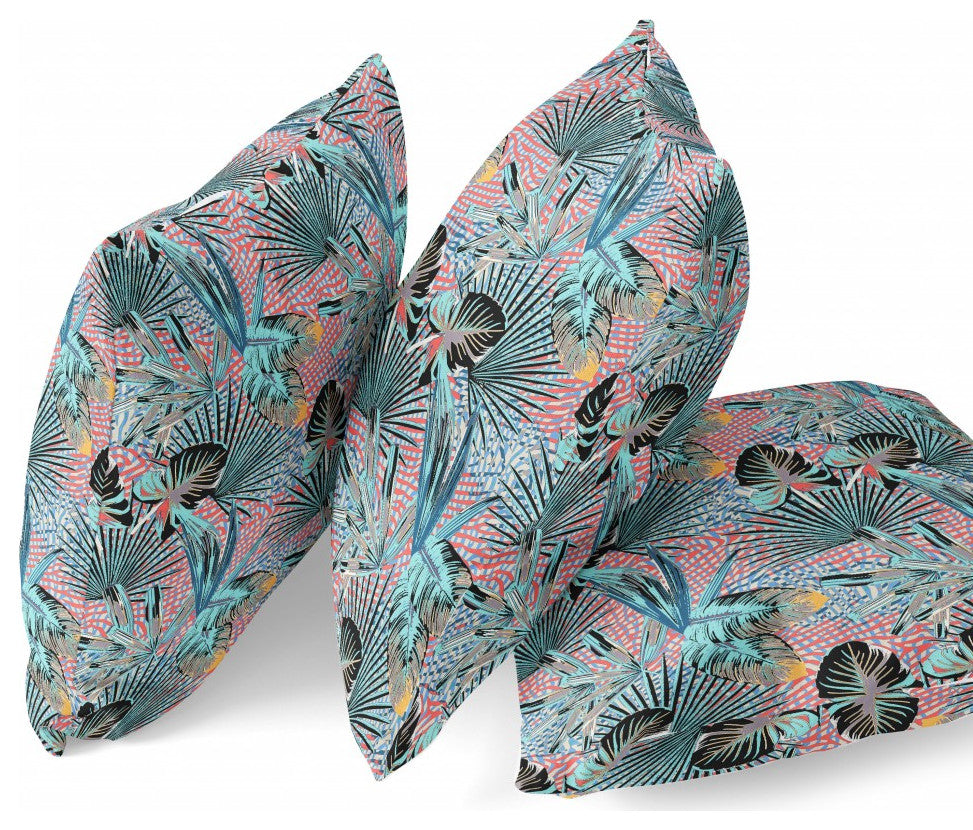 20" Aqua Red Tropical Indoor Outdoor Throw Pillow