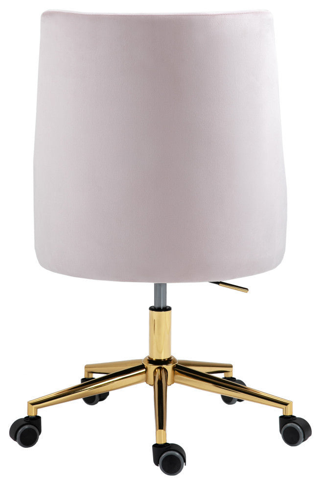Karina Swivel and Adjustable Velvet Upholstered Office Chair, Pink, Gold Base
