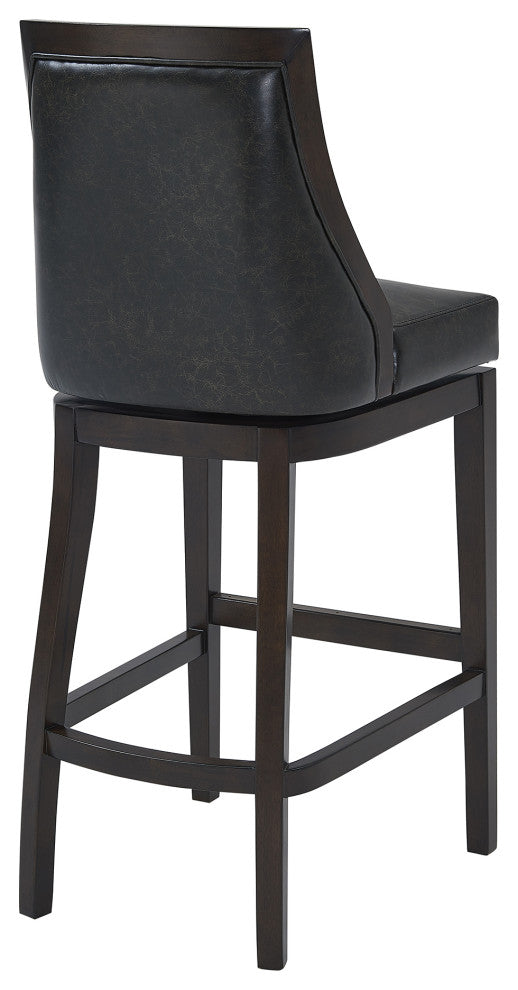 Presley 30" Bar Height Swivel Barstool In Espresso Finish, Onyx Faux Leather