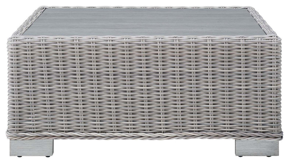 Lounge Coffee Table, Rectangular, Rattan, Wicker, Gray, Modern, Outdoor