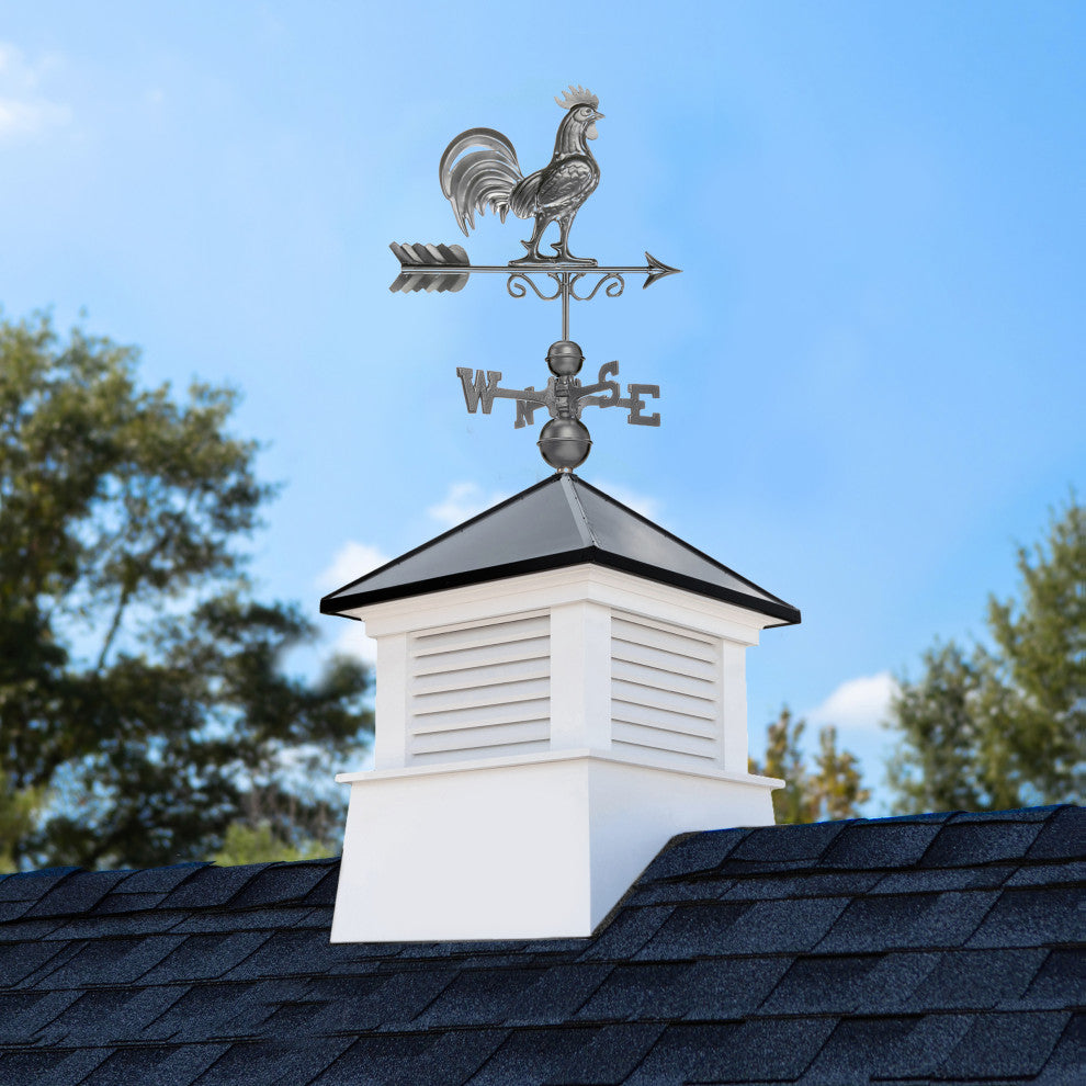 30" Manchester Vinyl Cupola With Dark Zinc Aluminum Rooster Weathervane