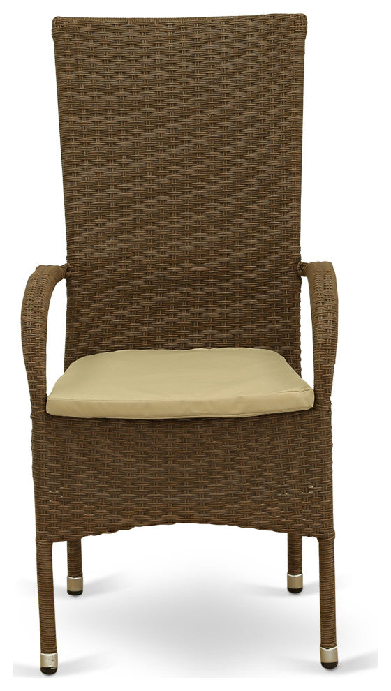 Oslo Patio Chair With Cushion, Brown Wicker, And Beige Cushion Set of 2